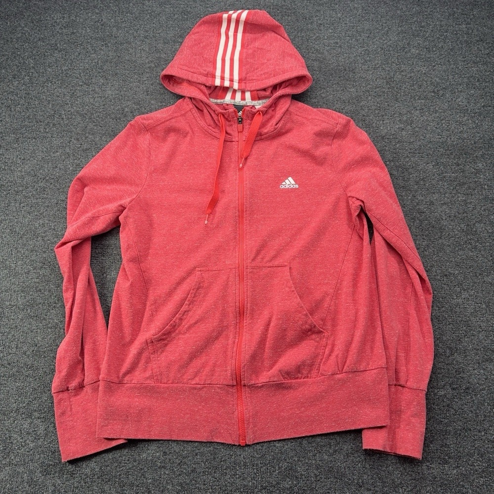 Adidas Women's Red Cotton Blend Hooded Pockets Full Zip Sport Jacket‎ Fade 10/16